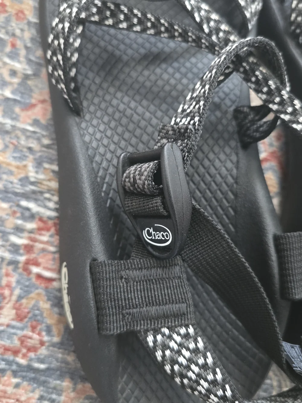 Chaco Black with White Pattern Strappy Sandals